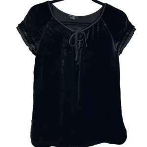 Theory Short Sleeved Keyhole Tie Neck Velvet Top S